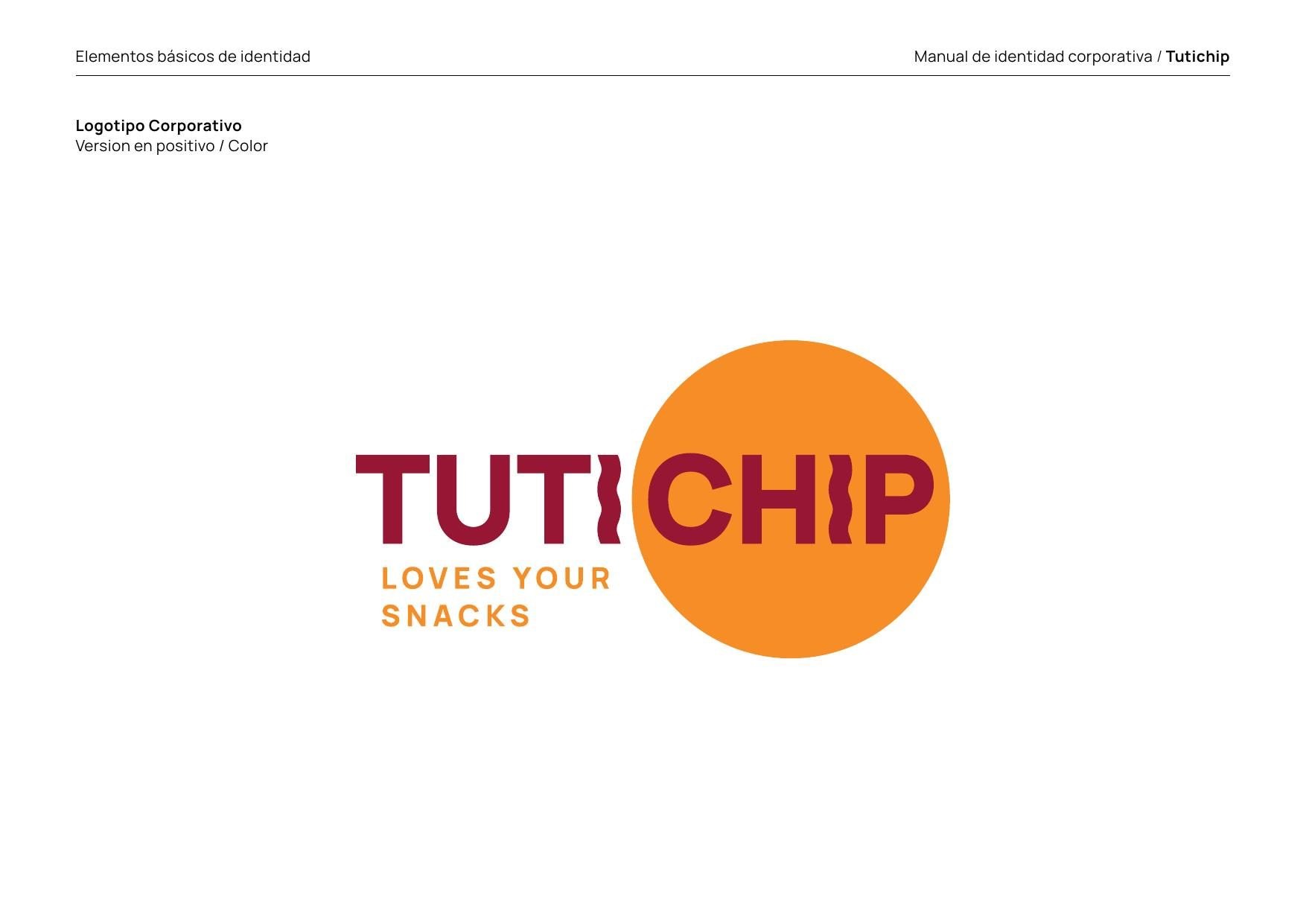 Página del logotipo de Tutichip en el manual: TUTI en granate y CHIP dentro de un círculo naranja