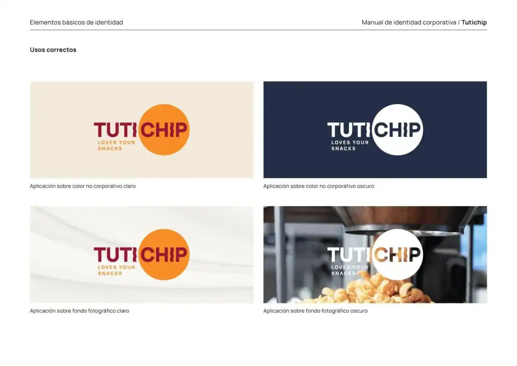 Usos del logotipo de Tutichip sobre fondos claros, oscuros y fotográficos