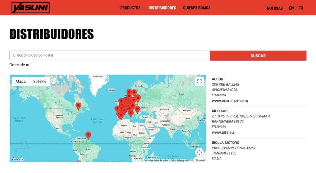 Localizador de distribuidores de Yasuni con buscador y mapa