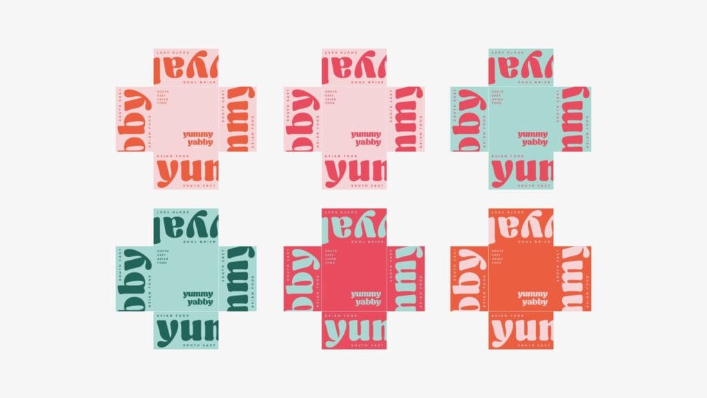 Desplegables de las cajas de Yummy Yabby en los colores de la marca