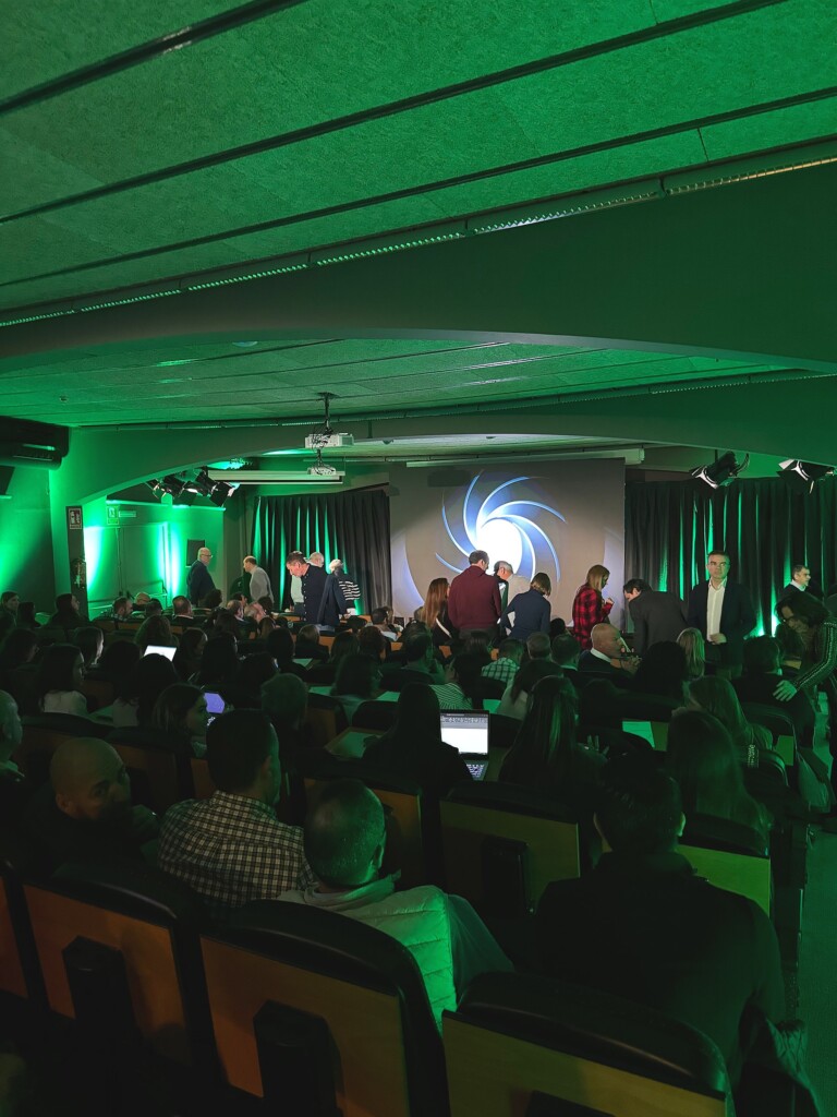 The stage at the 2023 Adam Foods sales convention with the spiral projection