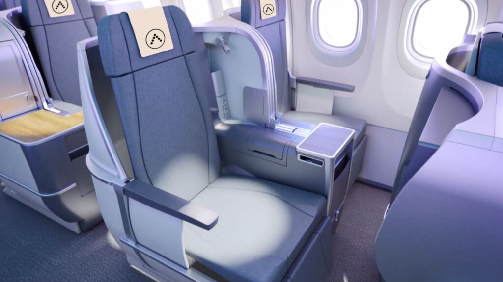 Asiento de cabina con el símbolo de A·WAY en el reposacabezas