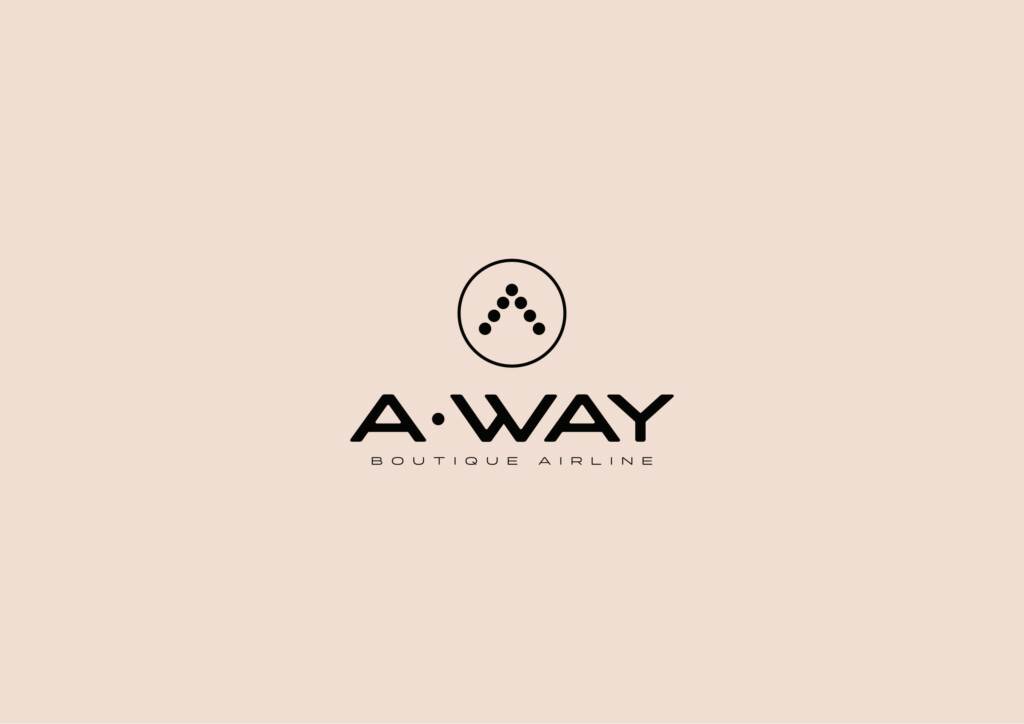 Logotipo de A·WAY Boutique Airline en negro sobre crema
