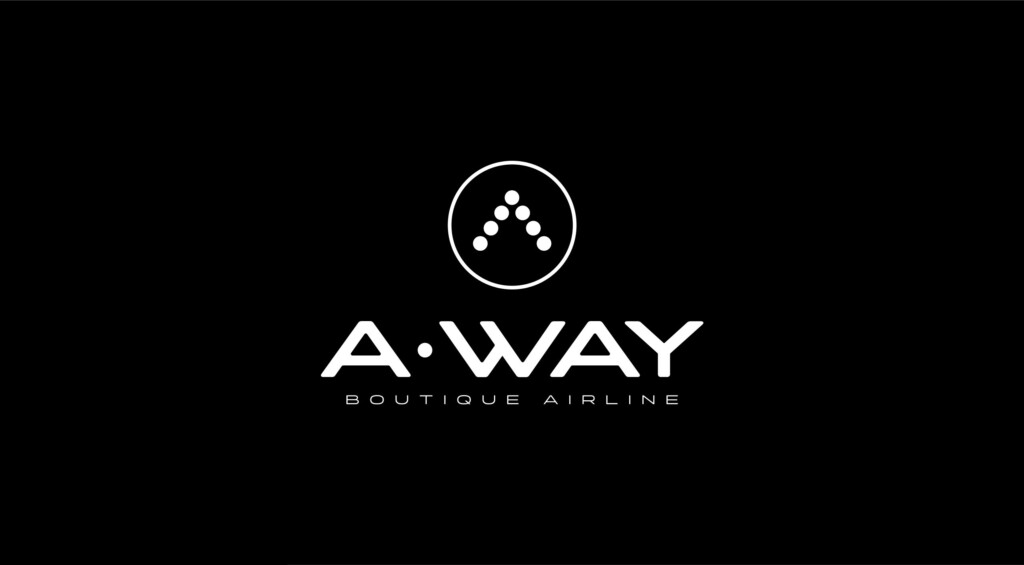 Logotipo de A·WAY Boutique Airline en blanco sobre negro