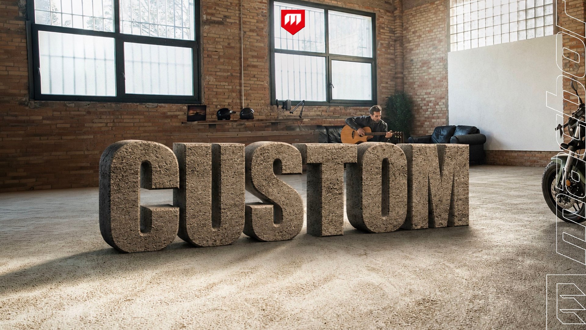 Slide from the Macbor keynote: the Custom family, in stone letters in a workshop