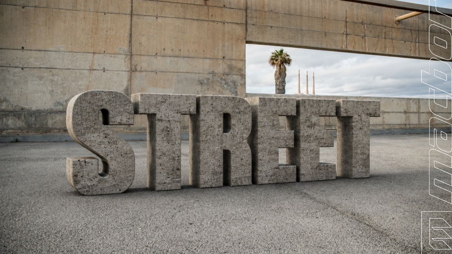 Slide from the Macbor keynote: the Street family, in stone letters beneath a concrete bridge