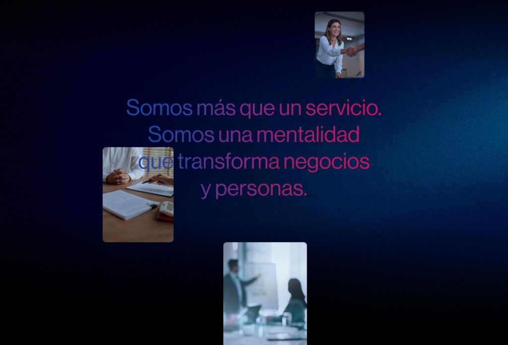 Diseño de la página Quiénes somos de Eplus Consultores: «Somos más que un servicio», con fotografías flotantes