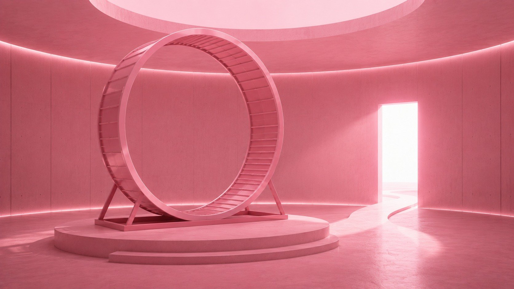 Una rueda rosa sobre una peana y una puerta abierta a la luz: el territorio Rompe el círculo