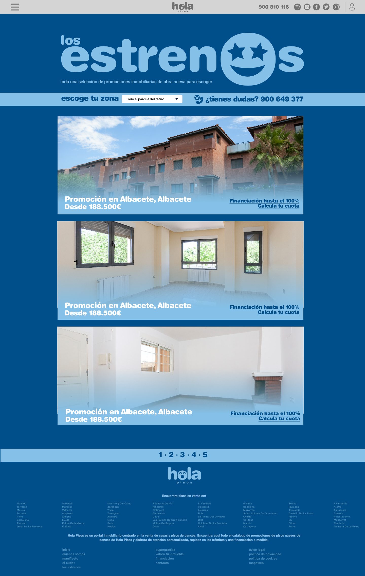 Los Estrenos, the new-build section of the Hola Pisos portal