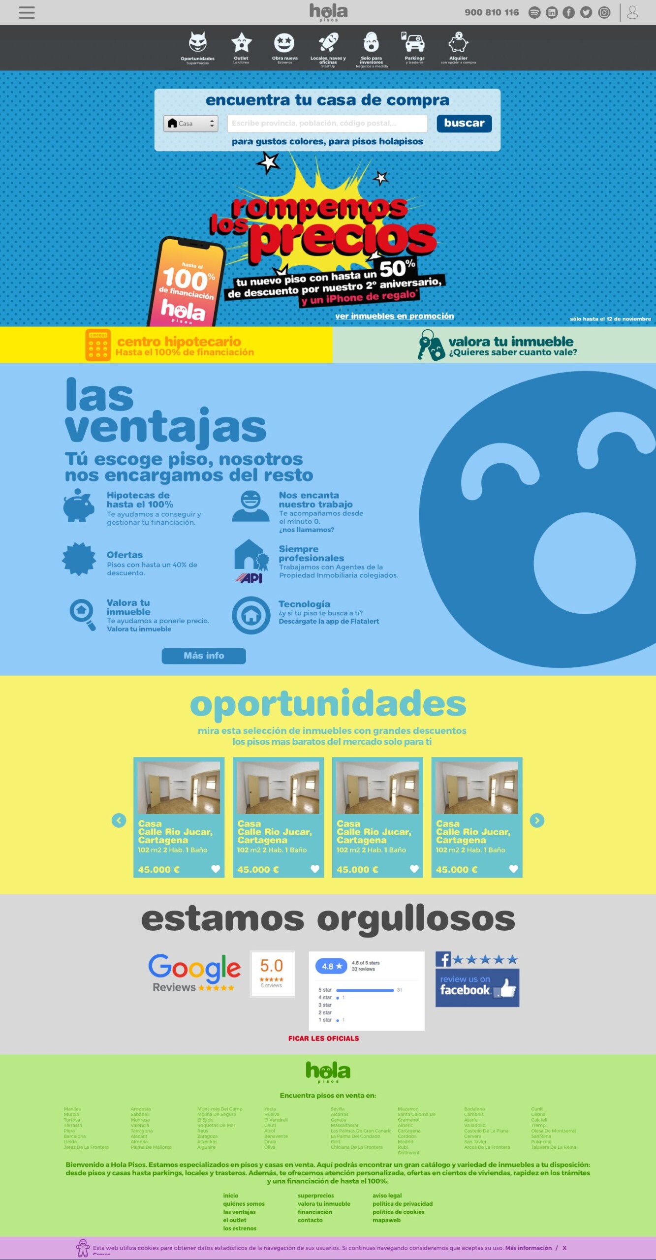 The portal home page in version 3.2, with the “rompemos los precios” campaign (we’re smashing prices)