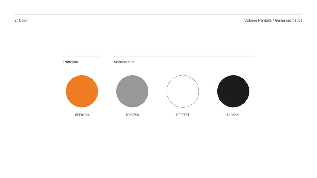 Colores corporativos de TwincamPro: naranja, gris, blanco y negro