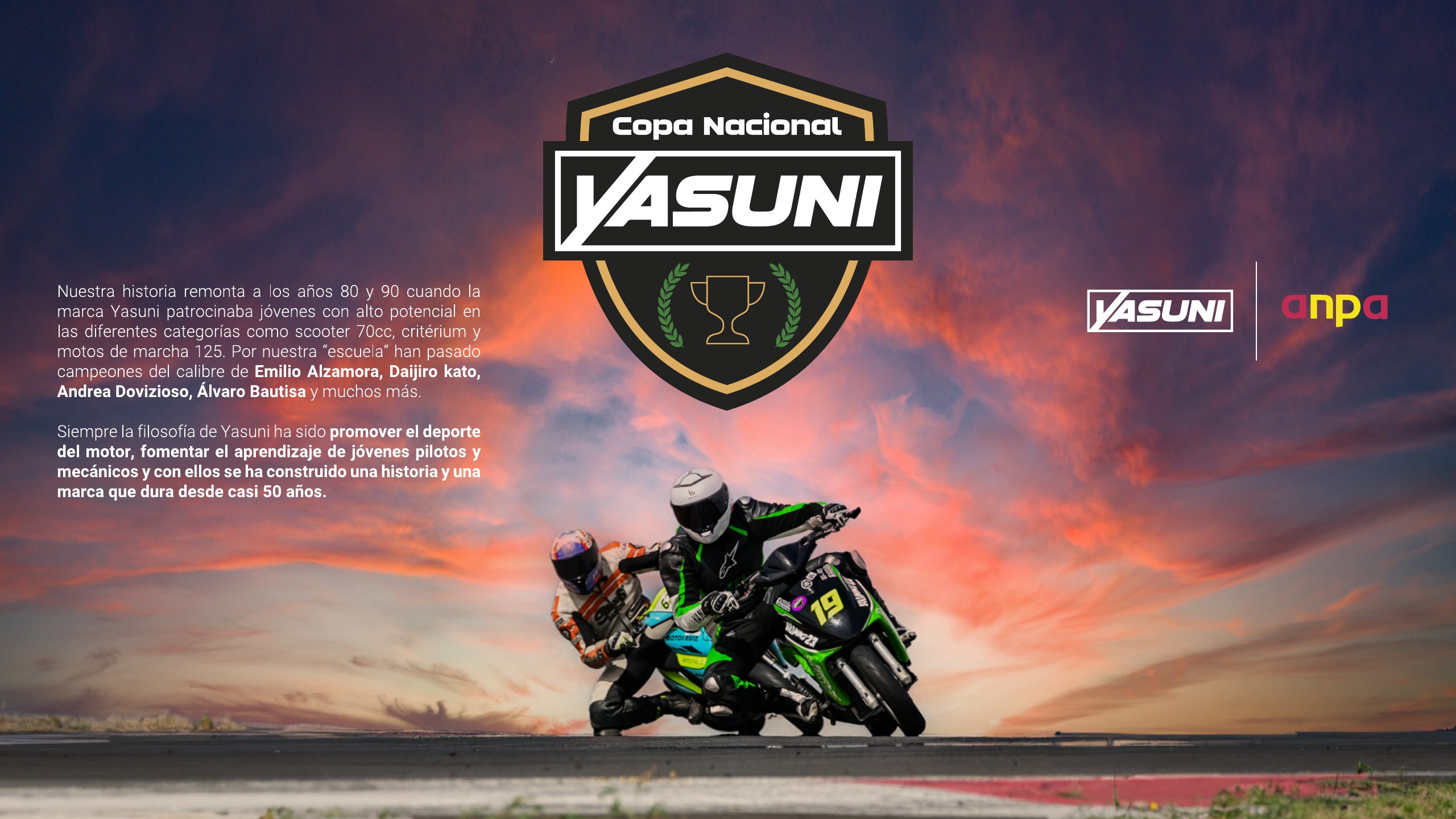 Dossier de la Copa Yasuni: el escudo de la Copa Nacional Yasuni sobre un atardecer, con los logotipos de Yasuni y ANPA
